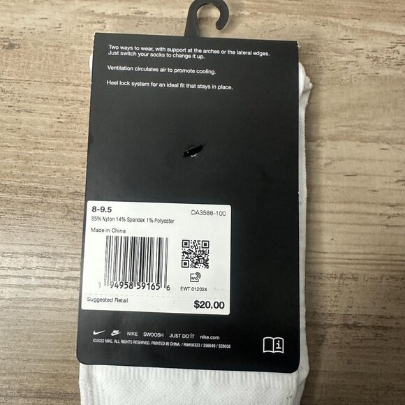 NWT Nike Unisex Spark Dri-FIT Lightweight Running Ankle Socks White Size Medium - Picture 8 of 10